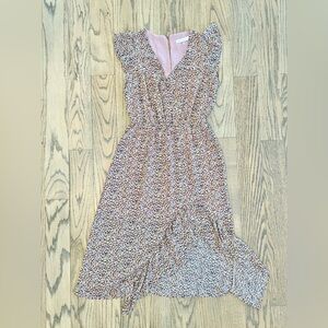 All In Favor Women’s Floral Flutter Sleeve Hi Low Ruffle Hem Lined Dress Size S